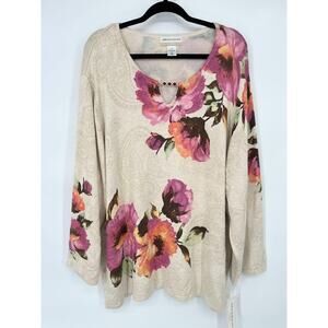 Alfred Dunner Wine Country Watercolor Floral Sweater Womens Size 3X Cottagecore